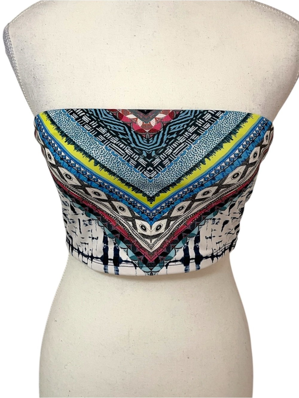 stradivarius Multicolor Printed Strapless Bandeau Crop Top Size Small